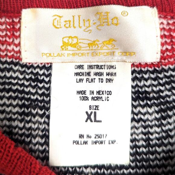 Vtg Tally-Ho Cardigan Sweater Sz XL Red Black Nordic Folk Christmas Holiday - Picture 6 of 6